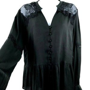 New Y.A.S. Black Blouse Button Up Size 12 Top Lace Detail NWT $109 MSRP (A10)